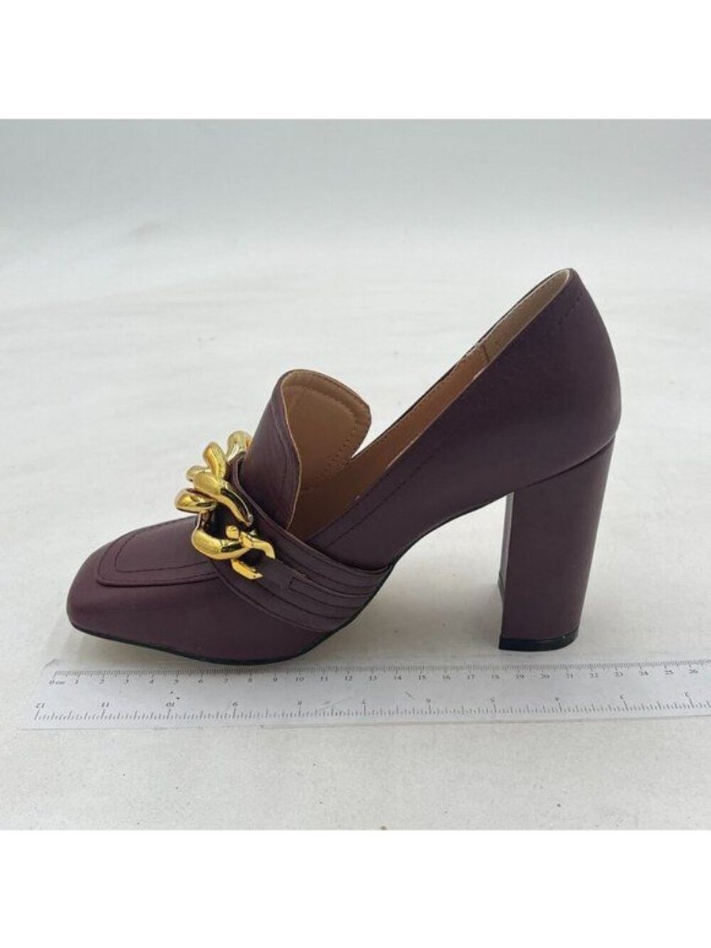 YDN Women Chunky High Heels Square Toe Loafer Shoes Slip On Suede Office Pumps B